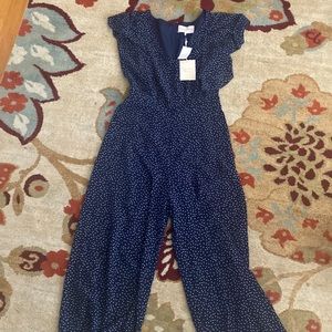 Purchased from Belk…brand Chandler Henry. Navy blue with white dots.